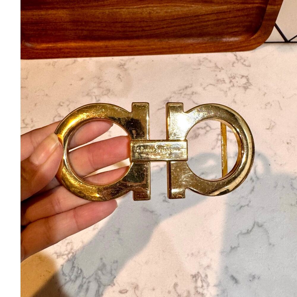 Salvatore Ferragamo Double Gancini gold tone belt buckle quiet luxury classic